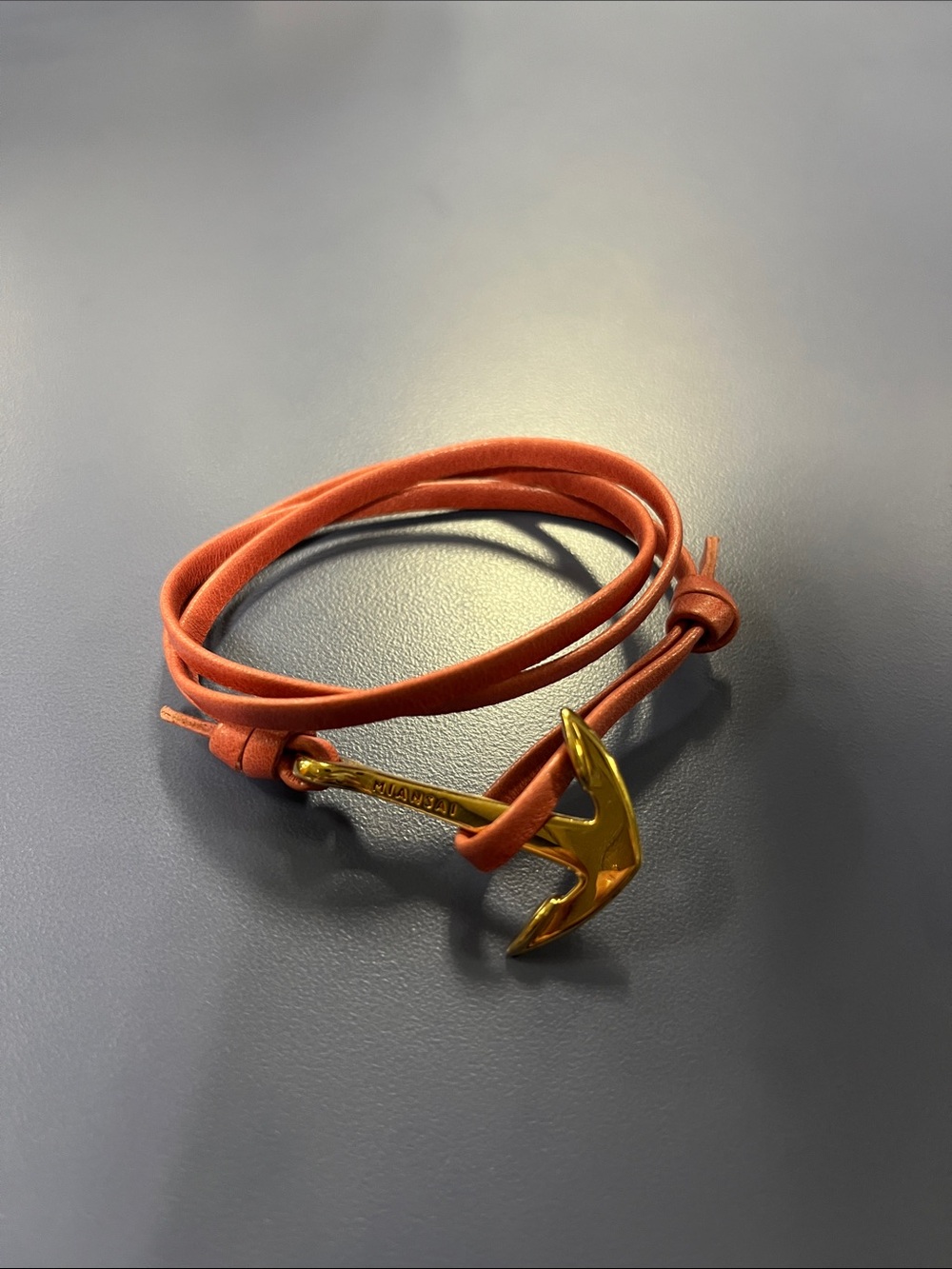 Miansai Anchor Leather Wrap Bracelet in Pink Leather and Gold
